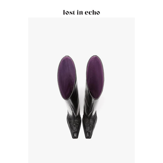 lost in echo设计师品牌牛皮拼接双层靴筒阔腿靴 商品图4