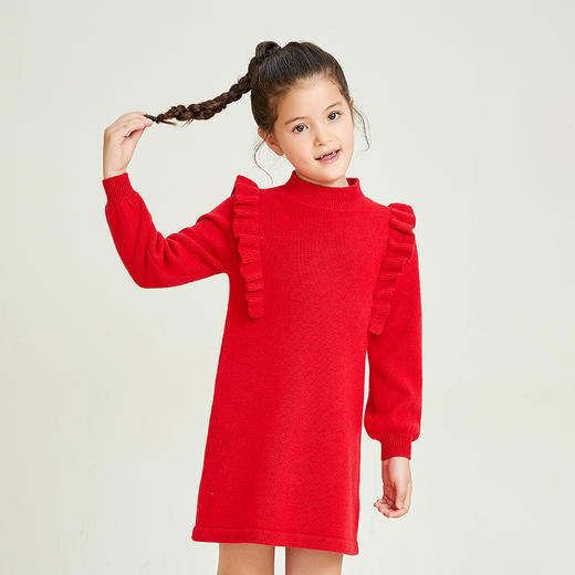 METTE羊绒世家童装100%山羊绒中长款连衣裙2020秋冬时尚木耳边裙 商品图2