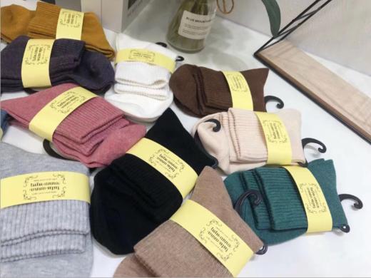 日本tutu羊毛袜图腾袜居家袜纯棉地板袜纯色条纹简单百搭一组五双十双袜子七夕情人节 商品图7