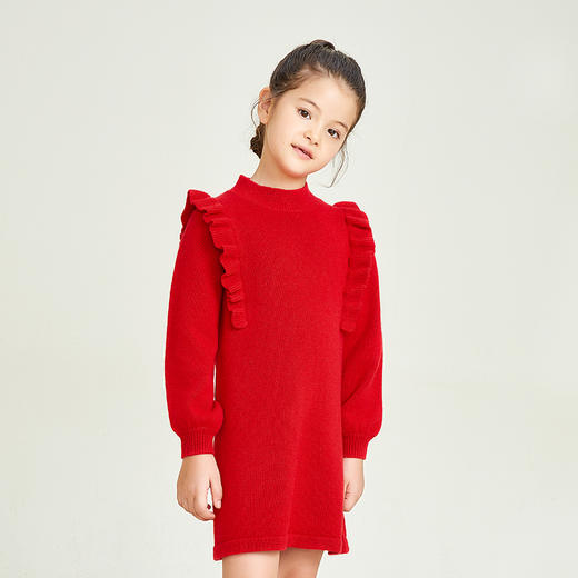 METTE羊绒世家童装100%山羊绒中长款连衣裙2020秋冬时尚木耳边裙 商品图1