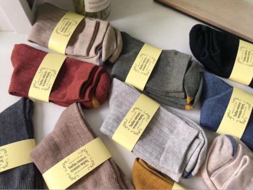 日本tutu羊毛袜图腾袜居家袜纯棉地板袜纯色条纹简单百搭一组五双十双袜子七夕情人节 商品图2