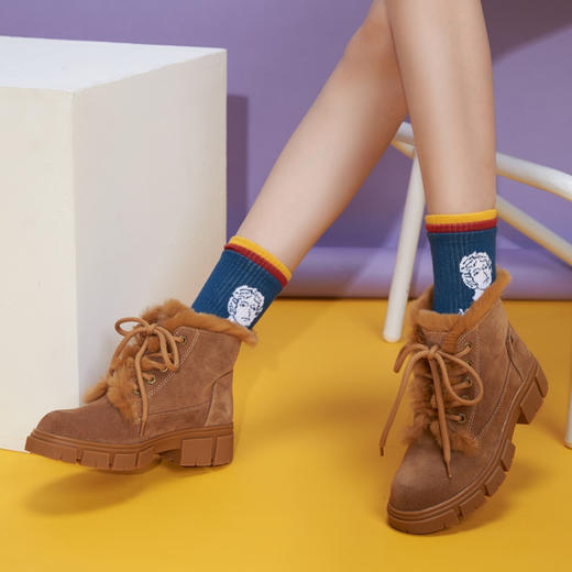 西村名物2019冬季新款女加绒时尚高帮绒面短靴X29DS40321 商品图3