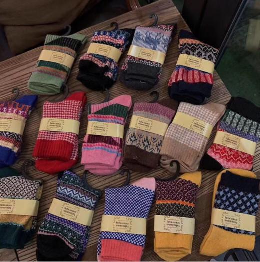 日本tutu羊毛袜图腾袜居家袜纯棉地板袜纯色条纹简单百搭一组五双十双袜子七夕情人节 商品图8