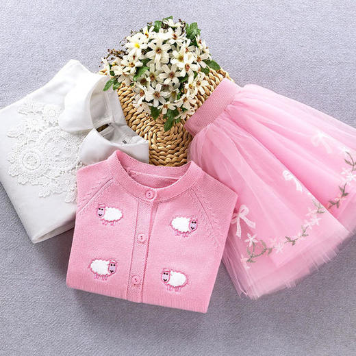 ALBL-2020新款时尚洋气圆领长袖上衣网纱印花公主裙两件套 商品图2