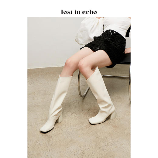 lost in echo 设计师原创 方头直筒圆跟膝下靴 商品图0