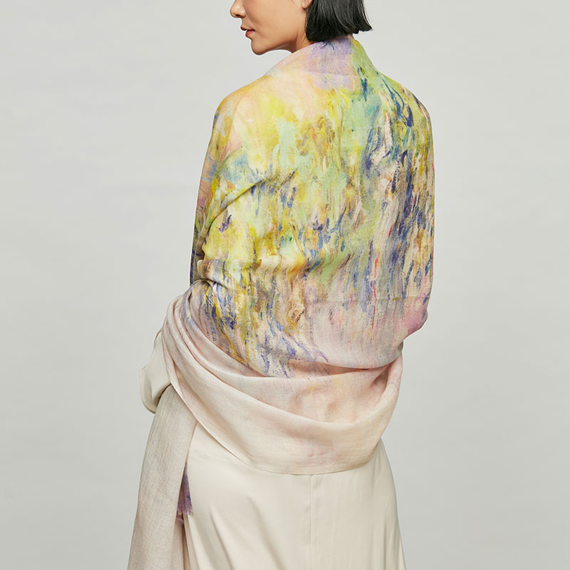 醍醐X莫奈 紫藤花 藏地牦牛绒围巾印象派油画轻奢薄款秋天保暖