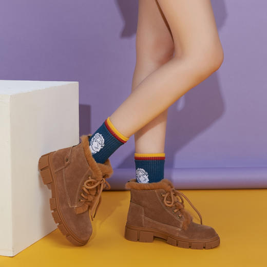 西村名物2019冬季新款女加绒时尚高帮绒面短靴X29DS40321 商品图1