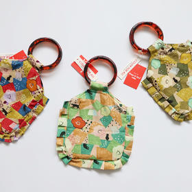 HUGOJIRO荷叶边圆环柄手提包插画散步小猫