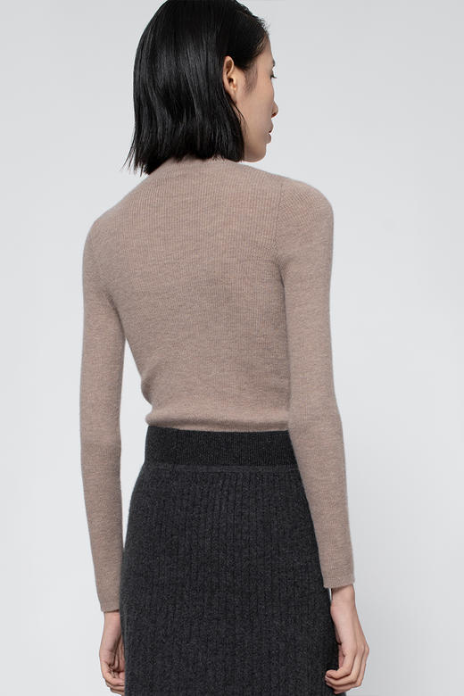 2020经典款女士阿拉善羊绒单股螺纹精纺半高领套头衫 商品图3