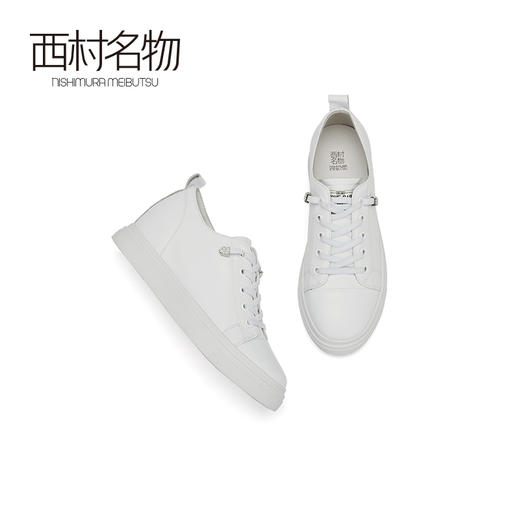 西村名物2020秋季新款系带元气小白鞋纯色牛皮革休闲运动鞋X20CM32671 商品图2