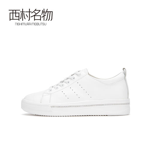 西村名物2020秋季新款小白鞋牛皮革系带厚底增高休闲女鞋32651 商品图3