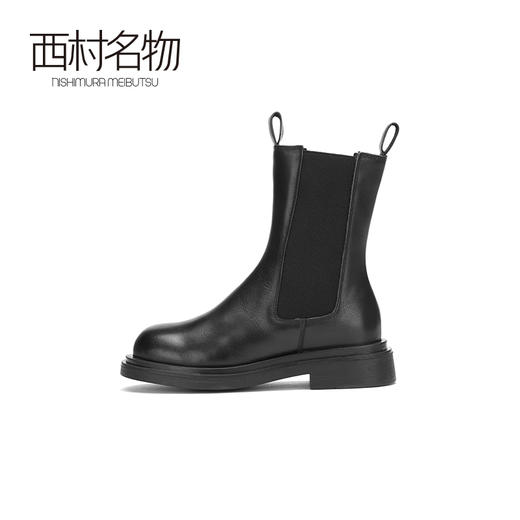 西村名物2020冬季新款烟囱靴纯色飞织牛皮革烟管靴T20DC42501 商品图1