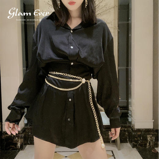 Glam Everx Akiiiko珍珠金属链条多层腰链 复古时尚链条配饰女 商品图1