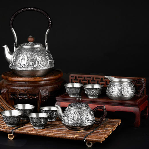 【八宝】扎西达杰-纯银茶壶提梁壶公道杯摆件茶杯摆件套装【BXYL0020417-7】【BXYL0010140】【BXYL0020449】【0010172】2010 商品图0