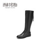 西村名物2020冬季新款气质长筒靴女牛皮圆头低跟时尚女靴X20DQ40921 商品缩略图1