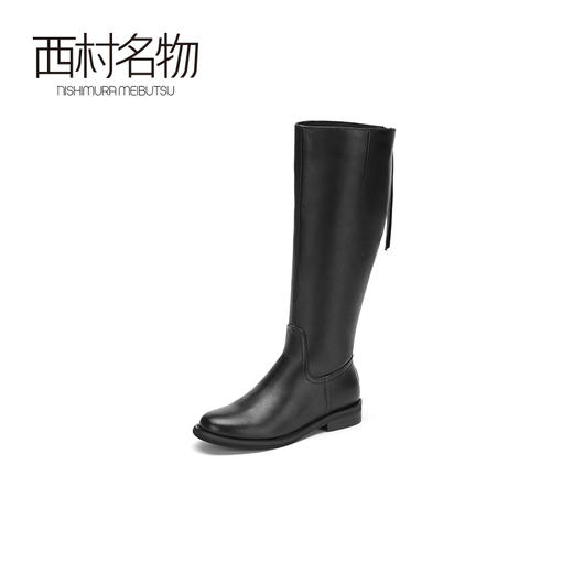 西村名物2020冬季新款气质长筒靴女牛皮圆头低跟时尚女靴X20DQ40921 商品图1