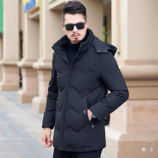 ZC-908男式爸爸装中长版立领男可脱卸帽带帽毛羽绒服冬季外套男装 商品图2