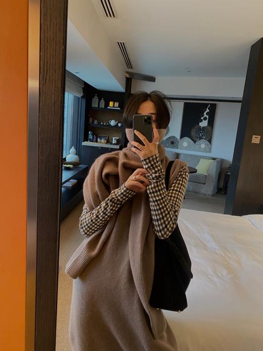 HIDEMI色织格纹厚款针织中高领弹力打底上衣 商品图2