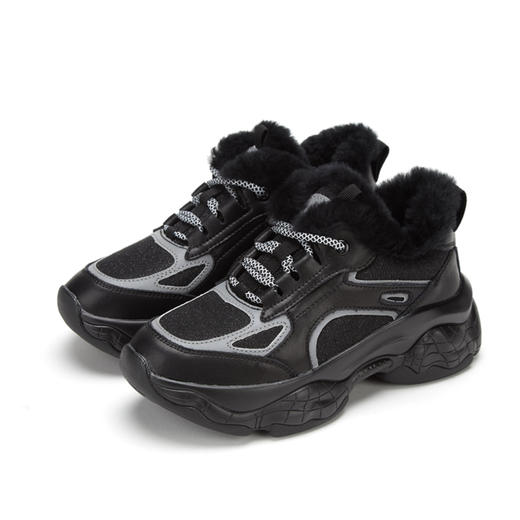 西村名物秋冬新款厚底老爹毛毛鞋加绒X20CM16021 商品图1