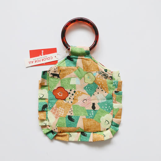 HUGOJIRO荷叶边圆环柄手提包插画散步小猫 商品图3