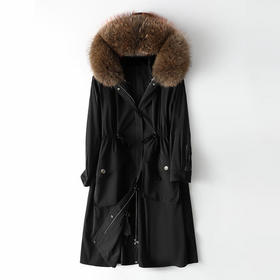 HHHS-HQ20-PLZ20018C秋冬新款兔毛内胆貉子毛领外套