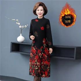 &D035款 复古印花加绒连衣裙