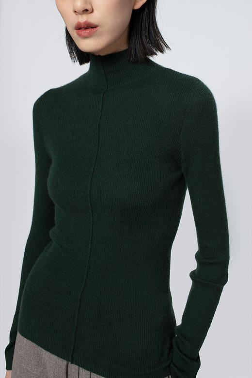 2020经典款女士阿拉善羊绒单股螺纹精纺半高领套头衫 商品图1