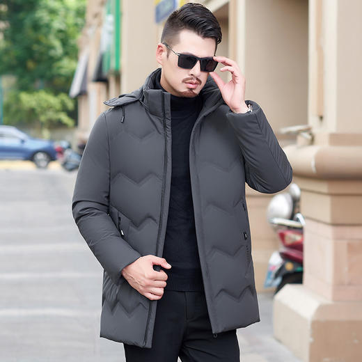 ZC-908男式爸爸装中长版立领男可脱卸帽带帽毛羽绒服冬季外套男装 商品图1