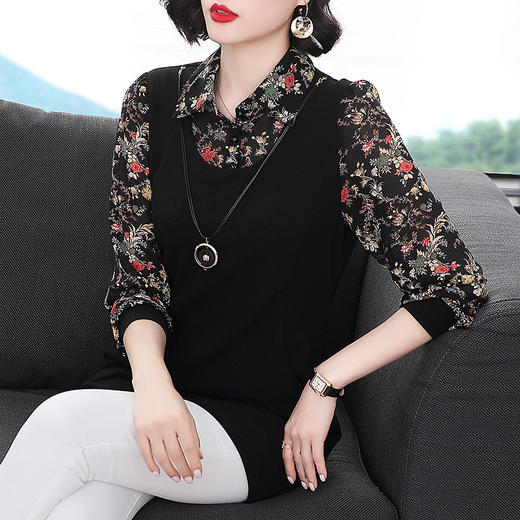 YY  2188雪纺衫女高档小衫洋气大码长袖碎花 商品图3