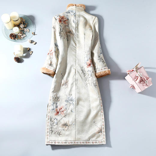 ZSM-191031浓密兔毛加绒加厚保暖中长款改良旗袍连衣裙 商品图1