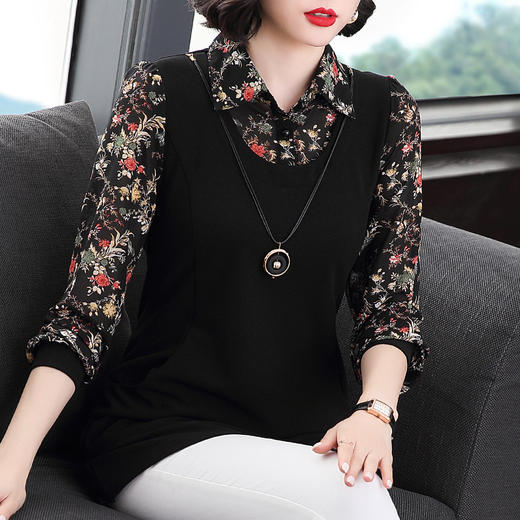 YY  2188雪纺衫女高档小衫洋气大码长袖碎花 商品图0