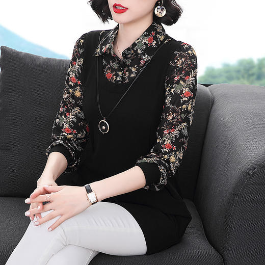 YY  2188雪纺衫女高档小衫洋气大码长袖碎花 商品图1