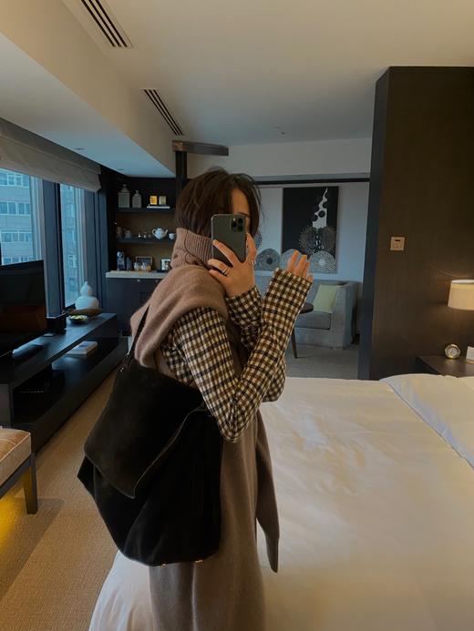 HIDEMI色织格纹厚款针织中高领弹力打底上衣 商品图4