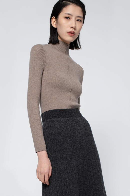 2020经典款女士阿拉善羊绒单股螺纹精纺半高领套头衫 商品图2