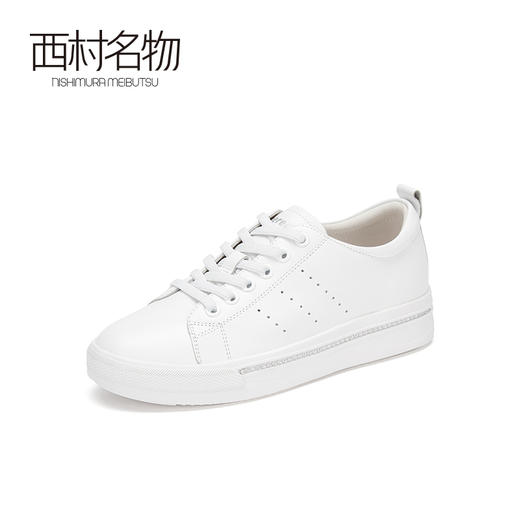 西村名物2020秋季新款小白鞋牛皮革系带厚底增高休闲女鞋32651 商品图1