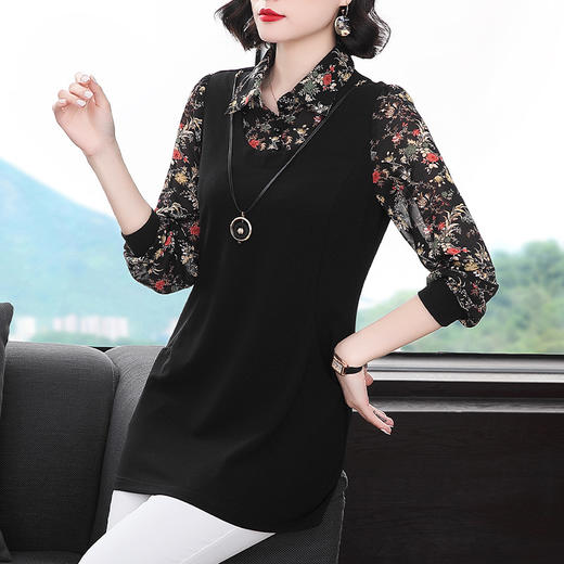 YY  2188雪纺衫女高档小衫洋气大码长袖碎花 商品图2