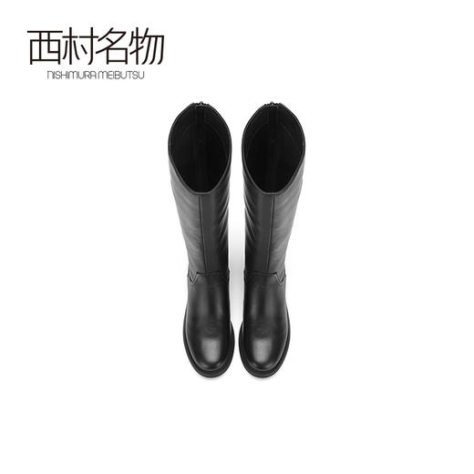 西村名物2020冬季新款气质长筒靴女牛皮圆头低跟时尚女靴X20DQ40921 商品图3
