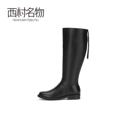 西村名物2020冬季新款气质长筒靴女牛皮圆头低跟时尚女靴X20DQ40921 商品图2