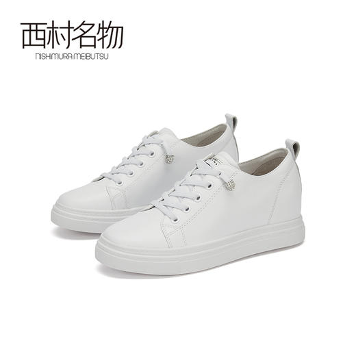 西村名物2020秋季新款系带元气小白鞋纯色牛皮革休闲运动鞋X20CM32671 商品图3