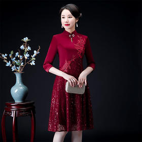 QQ-9793改良宴会女装旗袍刺绣中长款连衣裙