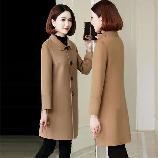 W-1285新款冬季娃娃领显瘦毛呢中长款大衣外套 商品图1