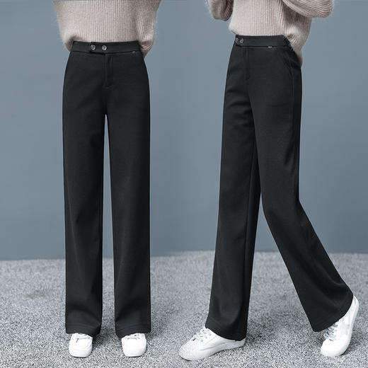 YS-人字纹毛呢阔腿裤女2020秋冬新款坠感女裤高腰垂感直筒宽松长裤 商品图1