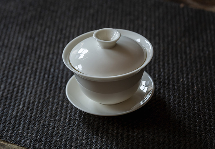 茶香记玉瓷三才盖碗岩茶专用云松象牙白轻盈不烫手温润德化