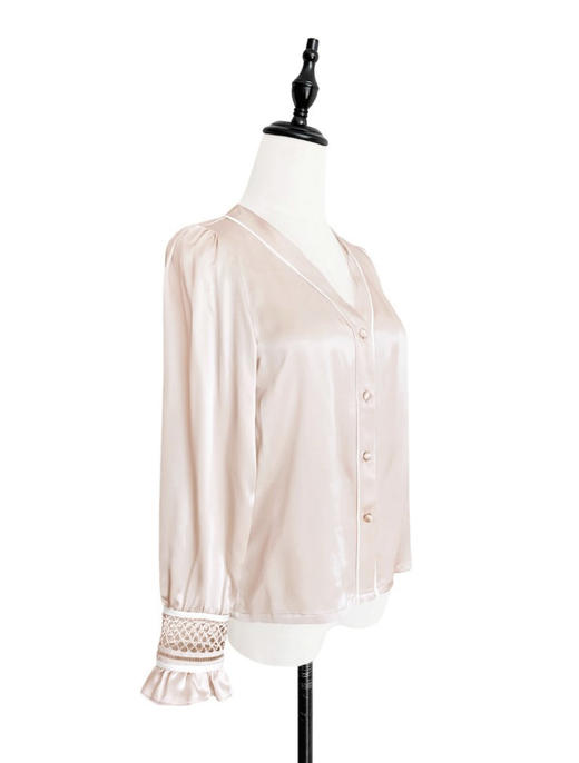 TYNVIE 蕾丝袖口勾边长袖衬衫 - 肉粉色 商品图2