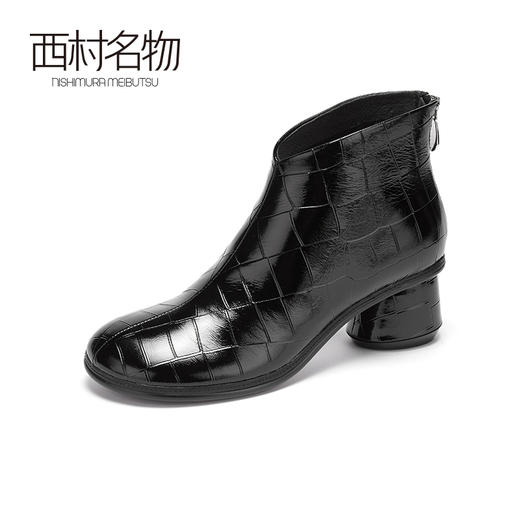 西村名物2020冬季圆头中跟牛皮革新品复古圆头马丁短靴X20DS40381 商品图2