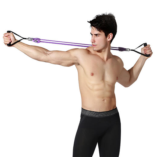 凯速拉力器仰卧起坐器脚蹬拉力器弹力绳臂力器三用多功能可拆卸四管紫色KS17 商品图1