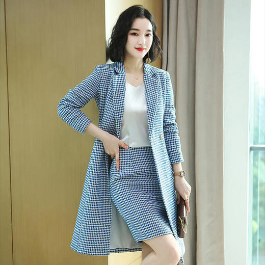 XZ-YWZ-1022长袖秋冬新款韩版中长款千鸟格毛呢外套 商品图2