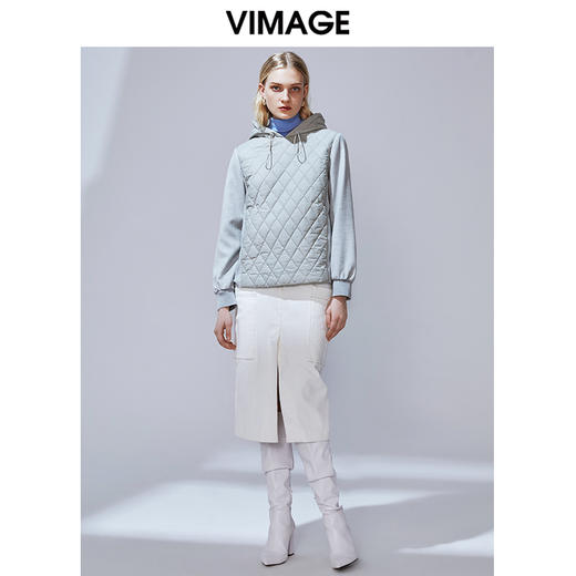 VIMAGE纬漫纪冬季新款时尚加厚保暖连帽夹棉卫衣上衣女套头V1402006 商品图1