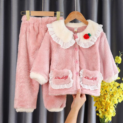 女宝宝睡衣2020冬季珊瑚绒女童秋冬加厚冬天儿童套装法兰绒家居服七夕情人节 商品图4