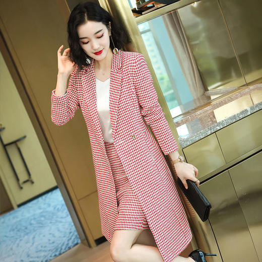 XZ-YWZ-1022长袖秋冬新款韩版中长款千鸟格毛呢外套 商品图1